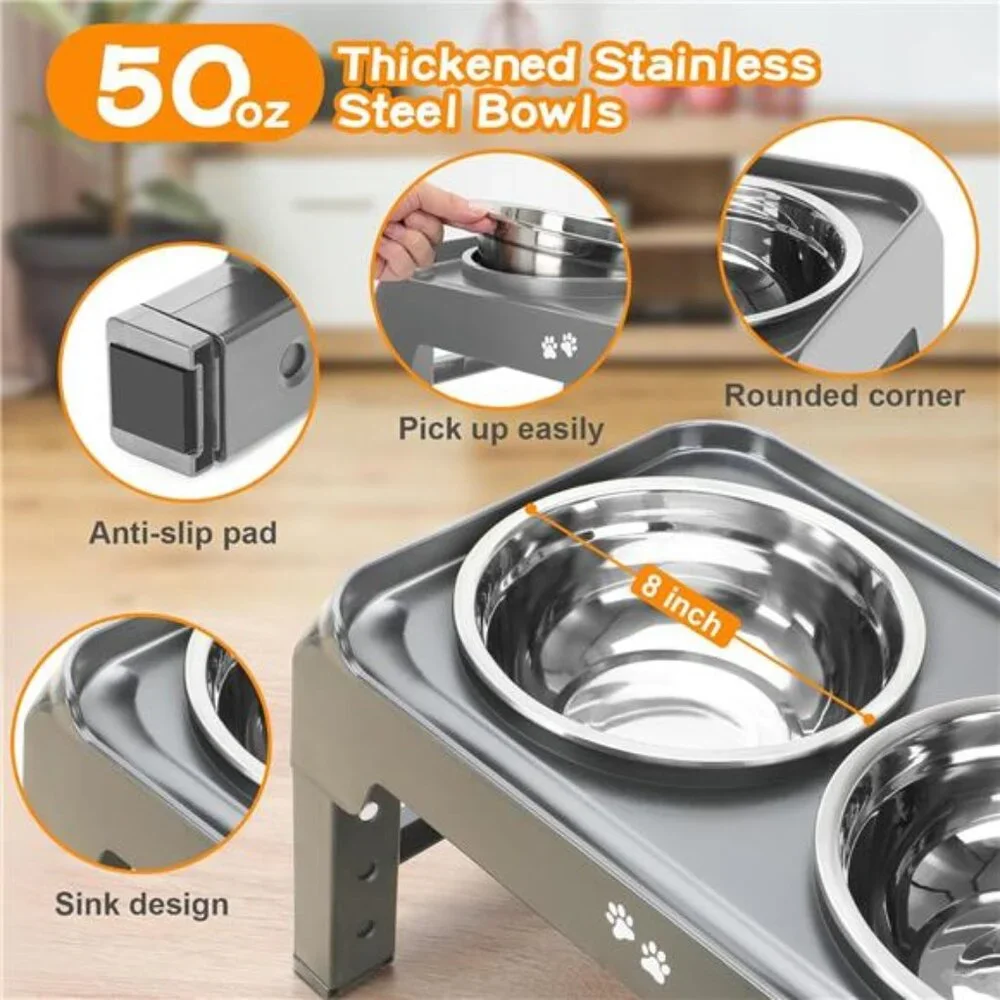 Elevated Dog Bowls, 4 Height Adjustable Raised Dog Bowl Stand with 2 Thick 50oz